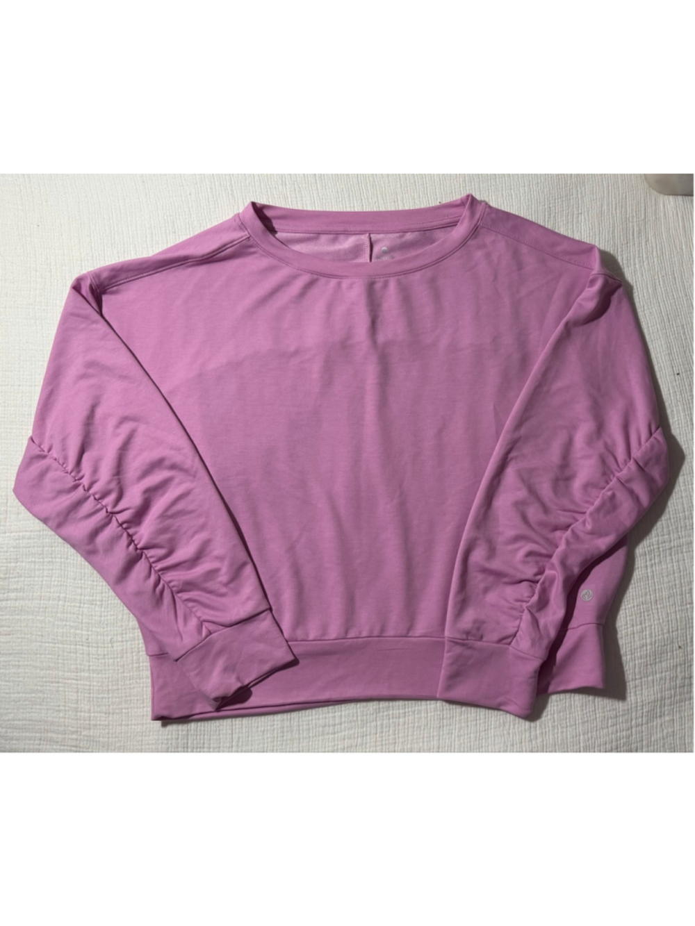 Apana Lavender Ruched Sleeve Crewneck Sweatshirt Size L